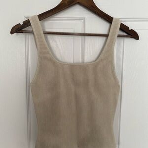 Babaton Ribbed Square-Neck Tank Top in Beige